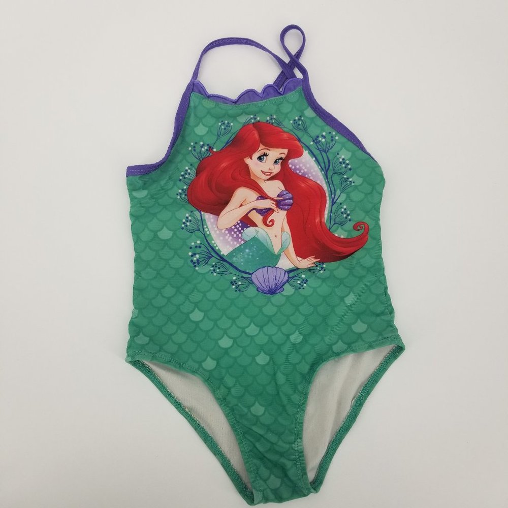 Disney Princess Little Mermaid Ariel Rash Guard Swimsuit 2 Piece Set UPF 50 5T - Picture 2 of 7